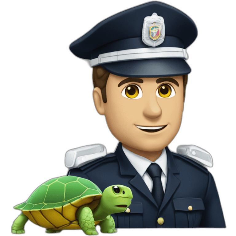 Macron sur une tortue de police emoji