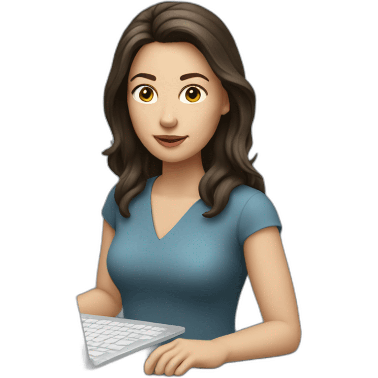 brunette white woman using computer emoji