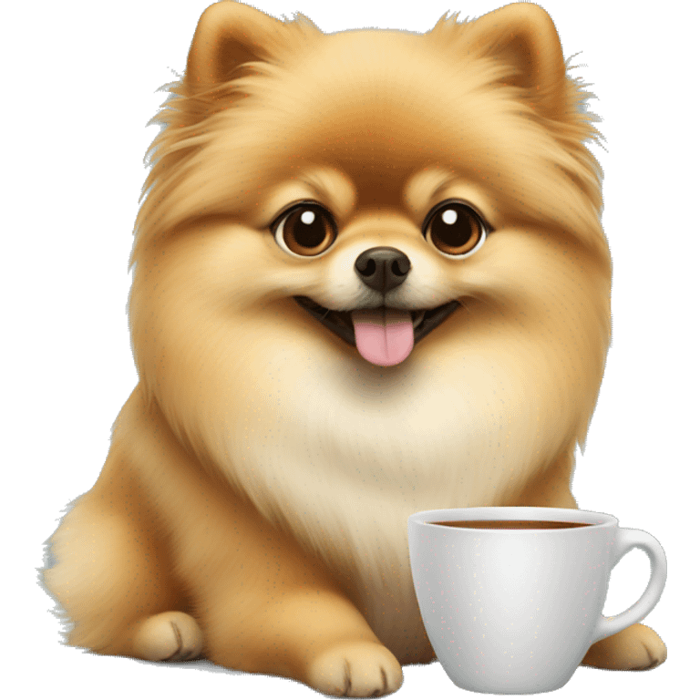 pomeranian holding a cup of tea emoji