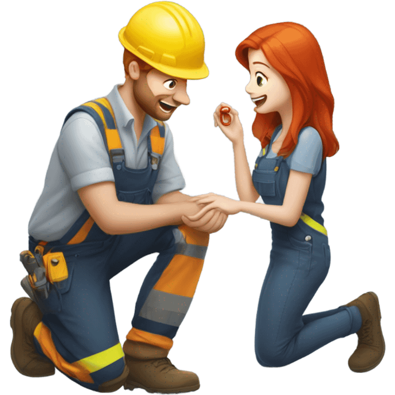 construction worker proposing marriage to red head girl emoji