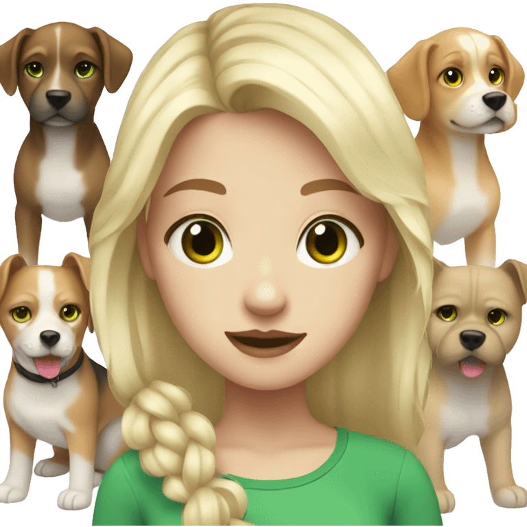 Girl teenage, white pale, blonde hair, green eyes, with dogs  emoji