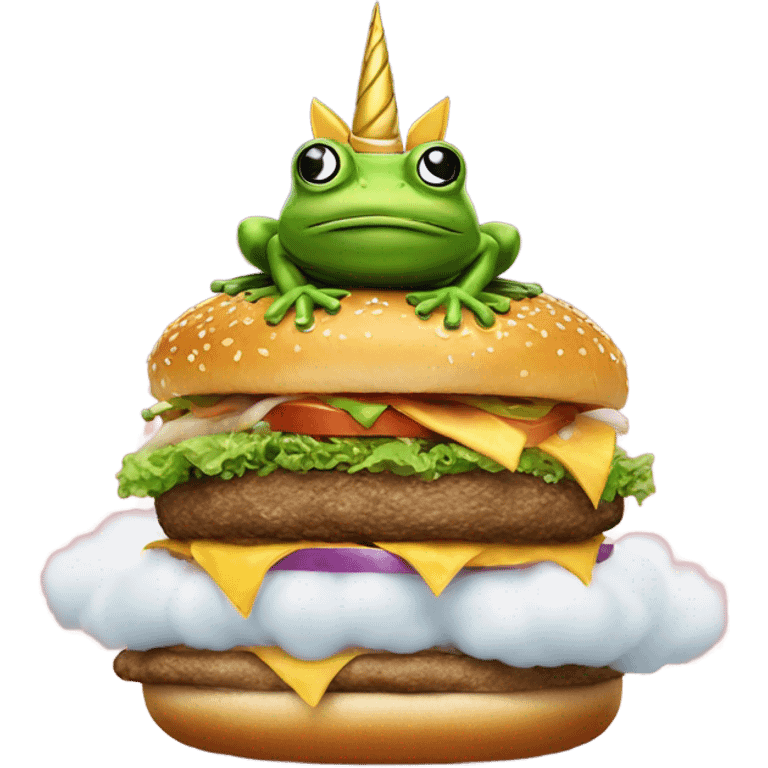 A Frog with unicorn legs on a burger cloud emoji