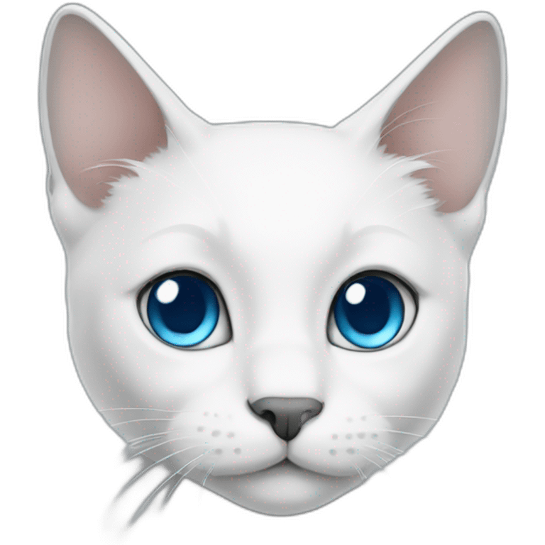 White cat with gray face nose and gray ears, blue eyes emoji