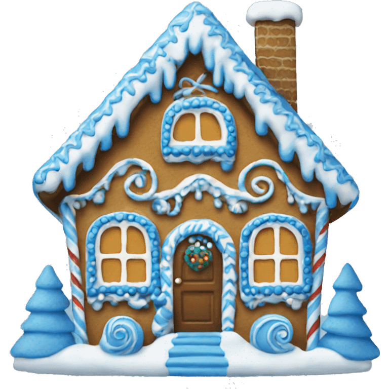 blue decorated gingerbread house emoji