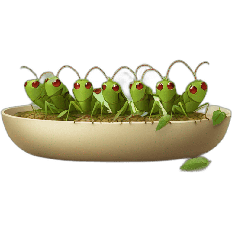 a family of crickets having an aperitif emoji