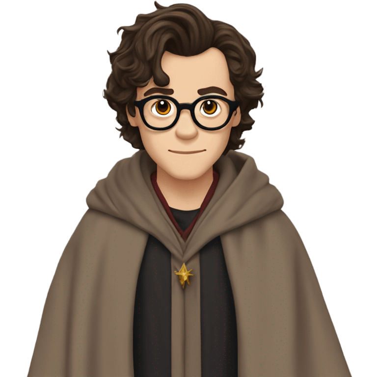 harry styles with a harry potter scar and glasses and wizards robes emoji