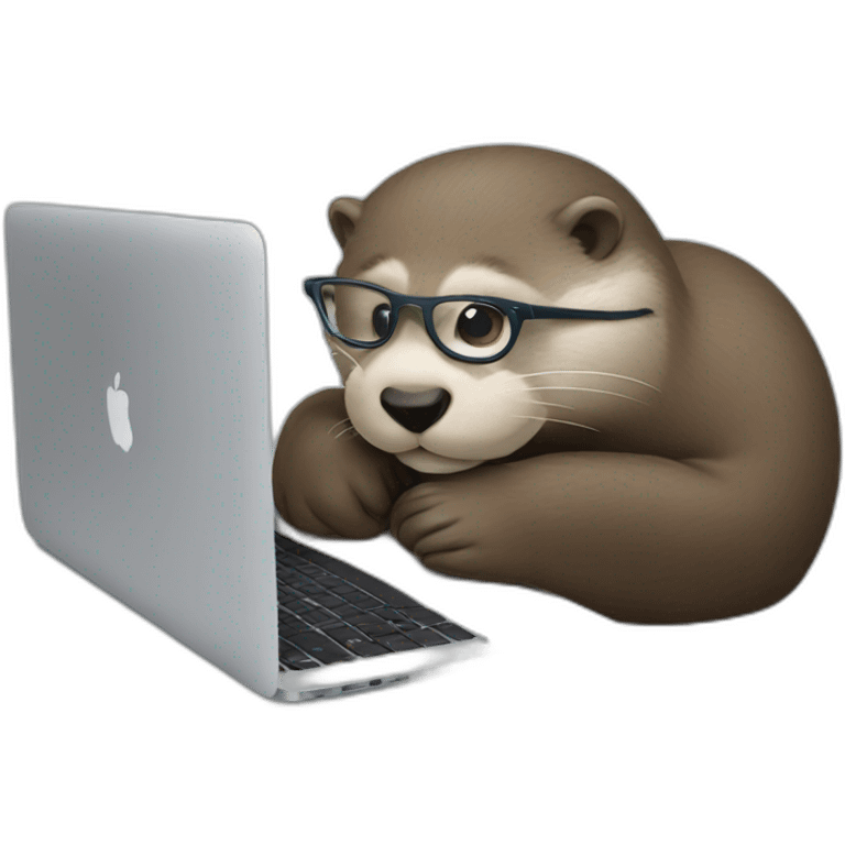 otter with eyeglasses leaning against a pillow while using a macbook emoji