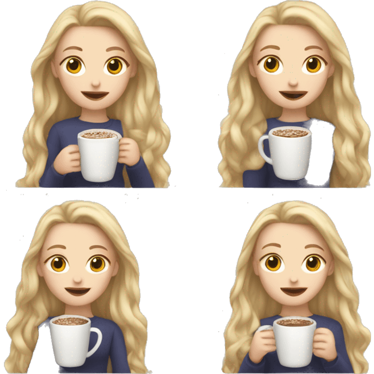 white girl with blonde long hair and a hot chocolate emoji