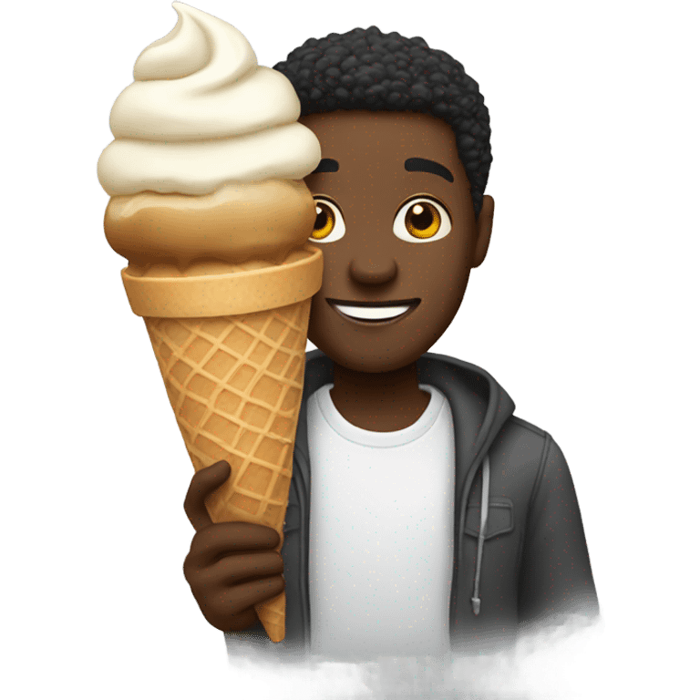 Black man holding an ice cream emoji