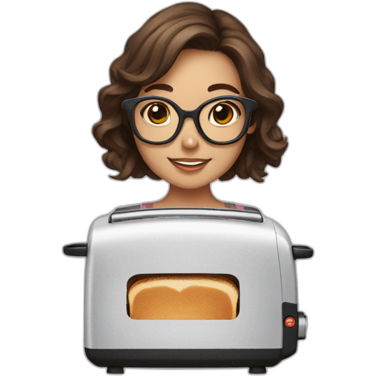 brown hair girl with glasses with toaster emoji