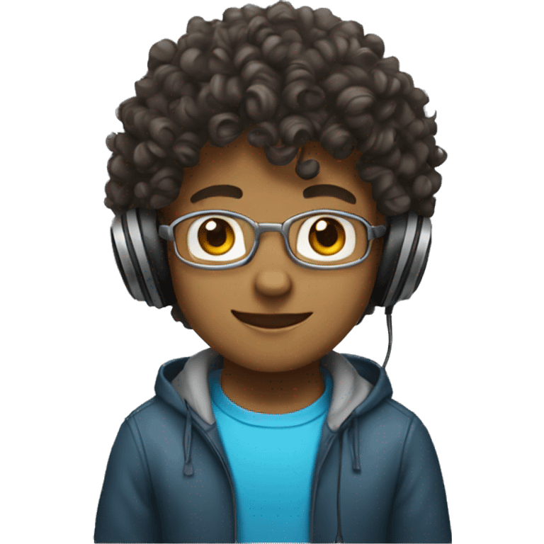 Curly hair boy with headphones  emoji