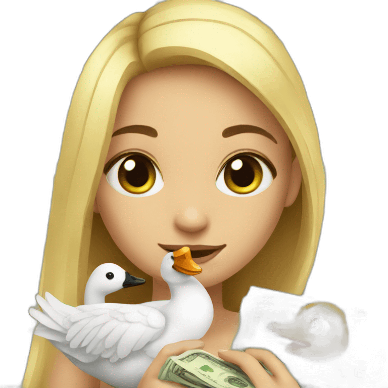 Cute girl with goose with money  emoji