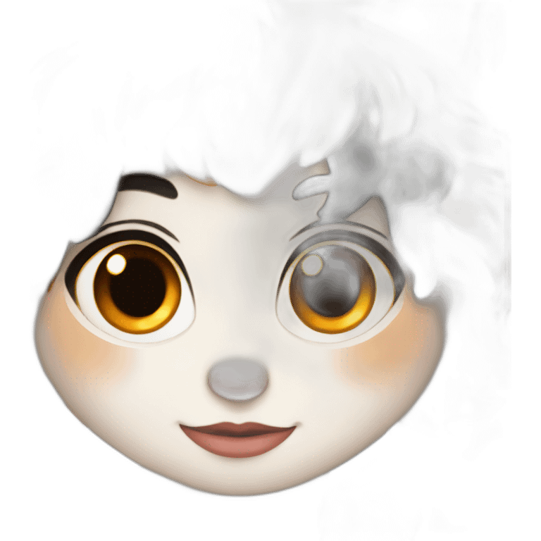 A white skin female with black hair, with a black, an orange and a beige cats below emoji