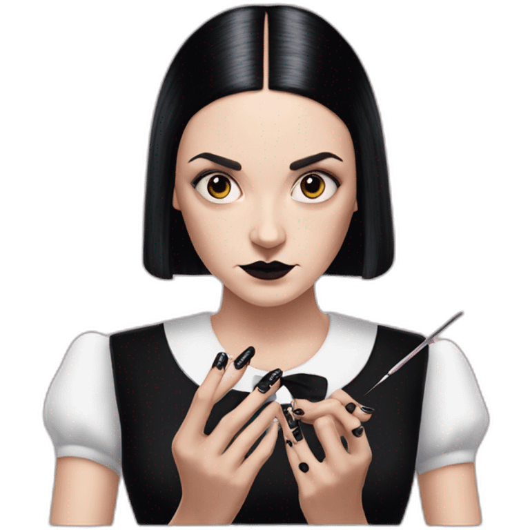 wednesday addams painting nails emoji