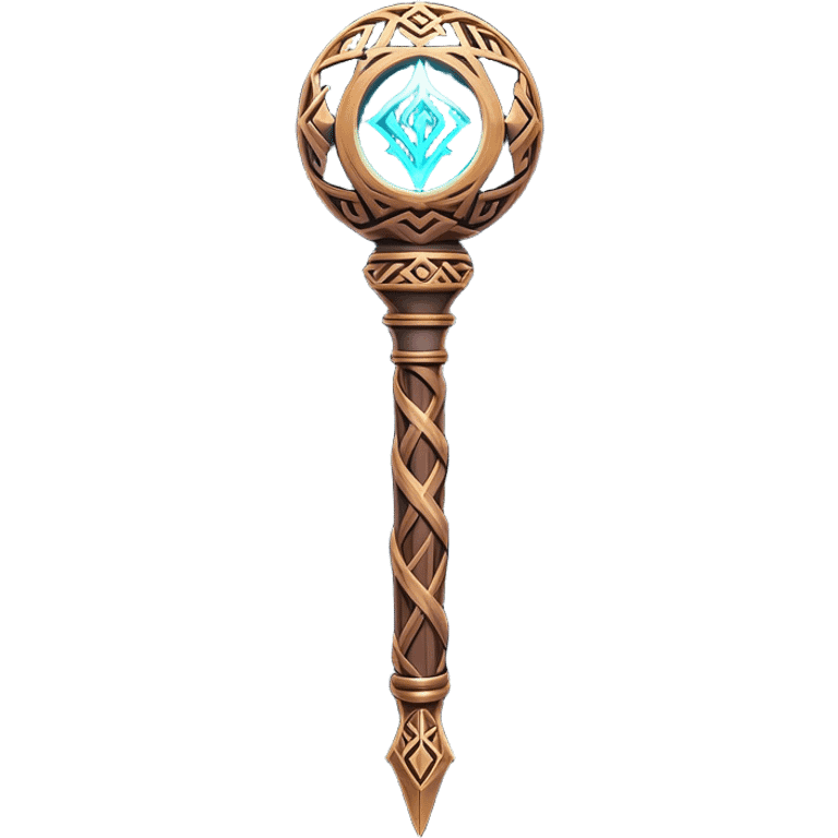 Clash of Clans aesthetic: Cinematic fireball Magic Staff Emoji, rendered in a 3D vector-style similar to standard emojis with minimal shading and bold, simplified shapes. A compact, isometric enchanted staff with intricate runic carvings and a glowing orb at its tip, softly glowing with a mystical arcane charm. Simplified yet unmistakably iconic, highly detailed and consistent, glowing with a soft radiant glow and high shine. Stylized with a touch of legendary sorcery and a soft glowing outline, capturing the essence of a powerful magic staff with a friendly, playful vibe! emoji