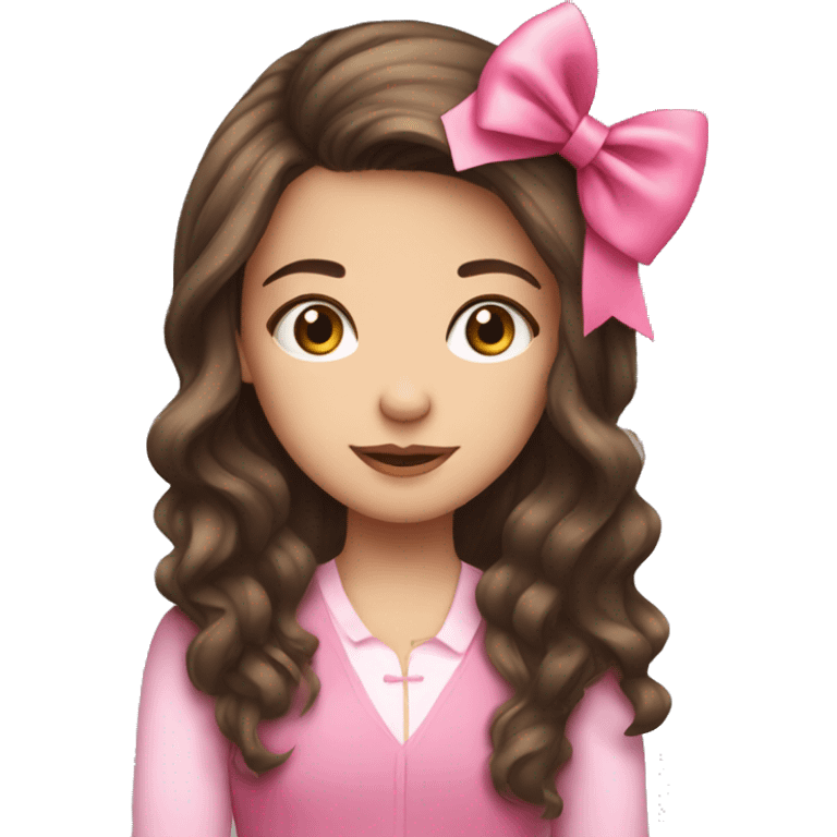 Cute brunette girl with long hair and pink bow emoji