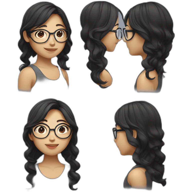 Asian girl with glasses and wavy hair emoji