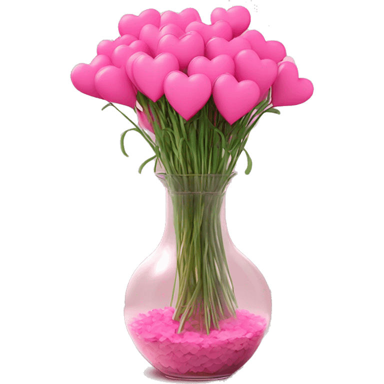 10000000 huge pink hearts on stems in a clear glass vase emoji