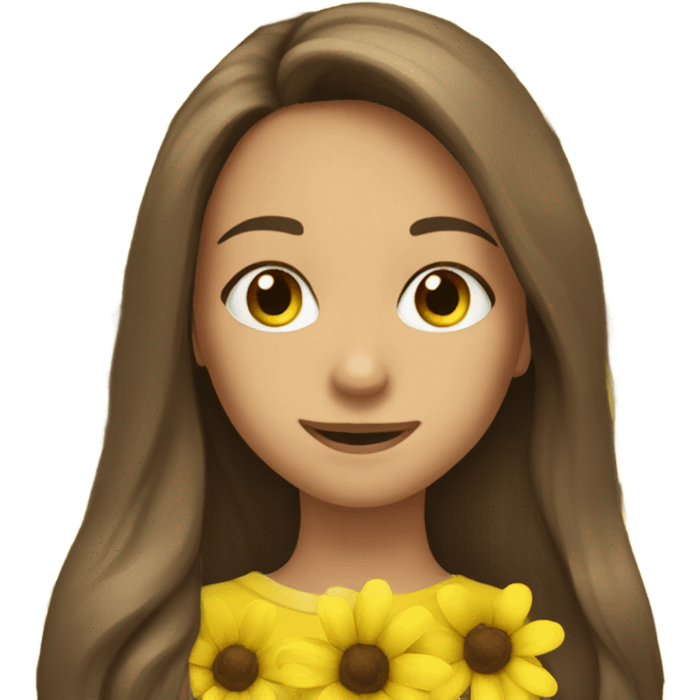 girl long brown hair happy yellow flowers  emoji