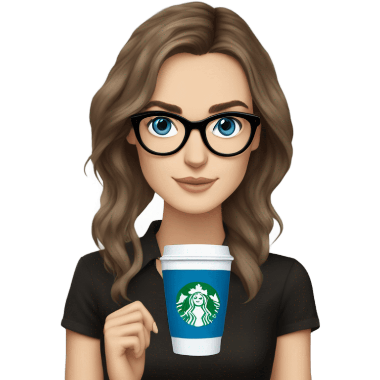  ⁸lHyper Realistic Photo keireav Knightly wearing black glasses and blue eyes holding Starbucks  emoji