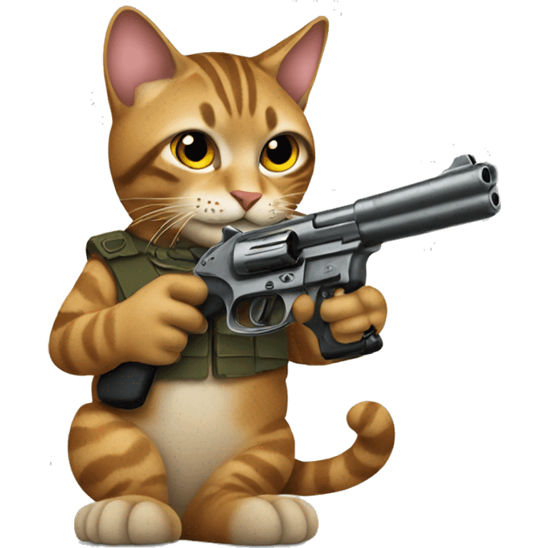 Tabby cat holding a pistol  emoji