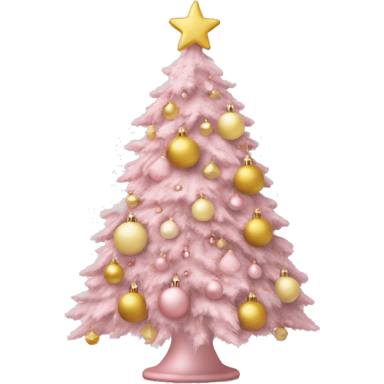 pastel pink christmas tree with pastel pink and pastel yellow ornaments，more details emoji