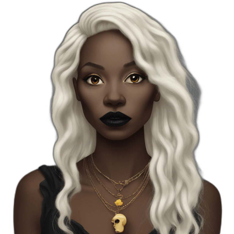 dark black woman,punk, amazing make up, with long hair, inspiration vivienne westwood, emoji