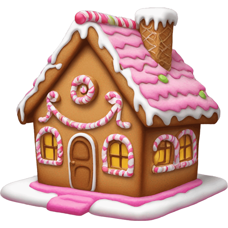 gingerbread house with pink emoji