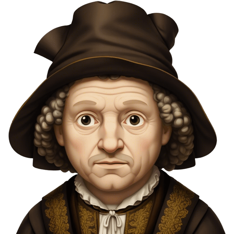 Cinematic Realistic portrait of Rembrandt, shown as a master artist with deep, introspective eyes and richly detailed period clothing, rendered with dramatic chiaroscuro lighting that emphasizes his legacy emoji