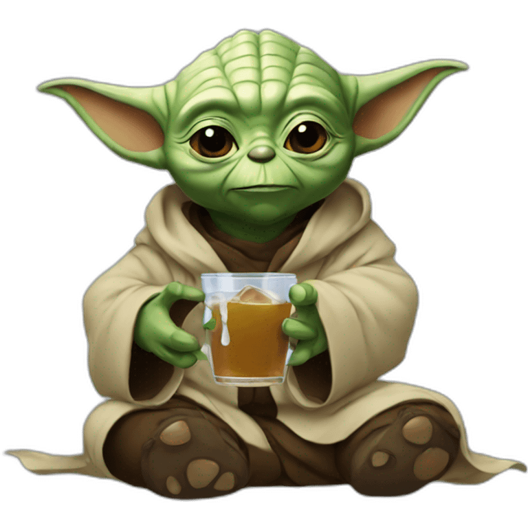 Yoda drinking a bear emoji