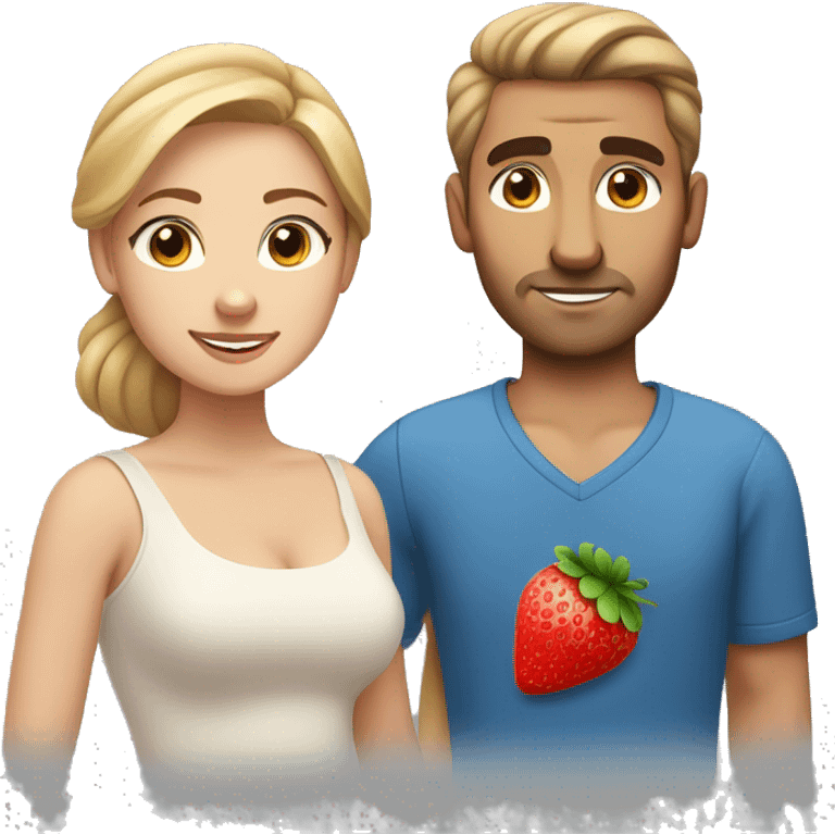 Tan caucasian, spanish/irish man with blue eyes and a low bun (brown hair) with strawberry blond German/Chilean woman with light skin and freckles. emoji