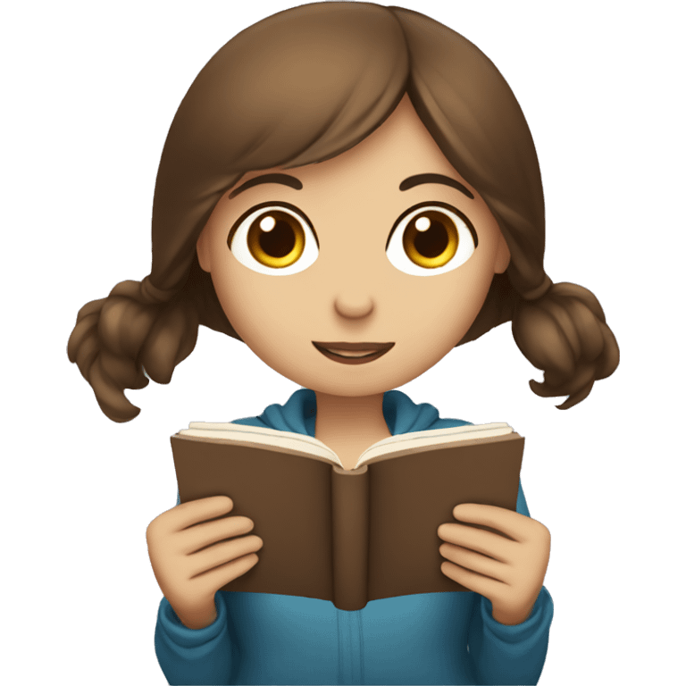 Girl with brown hair blue eyes reading a book emoji