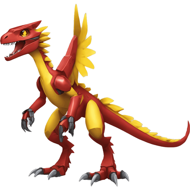  Edgy Red Yellow Shiny Digimon-Fakemon-Velociraptor-Dragon-Mecha full body emoji