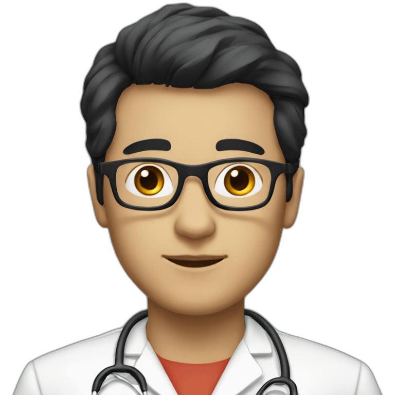 white doctor with short black hair and clear glasses emoji