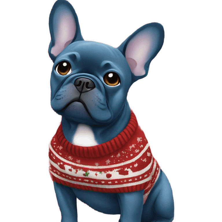 Blue French bulldog Christmas sweater  emoji