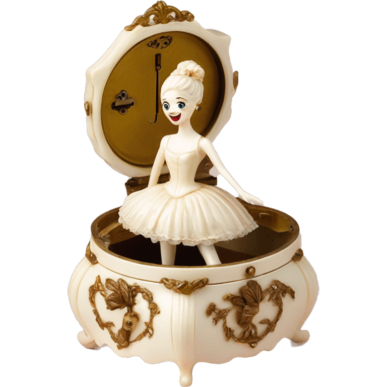 Vintage rococo ivory music box with ballerina emoji