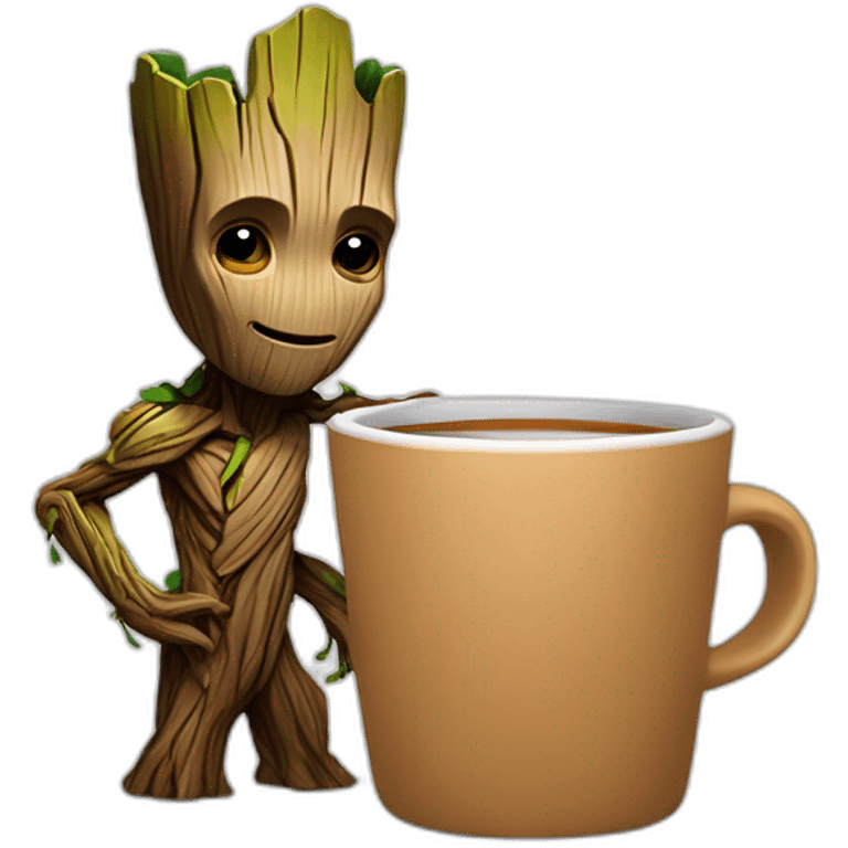 Groot qui boit un thé avec stitsh emoji