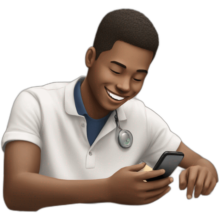 a student shows a mobile phone while he takes an exam emoji