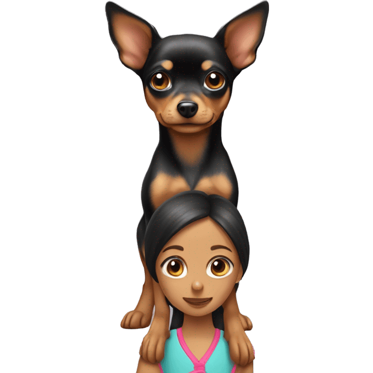 toy terrier with a girl in his arms emoji