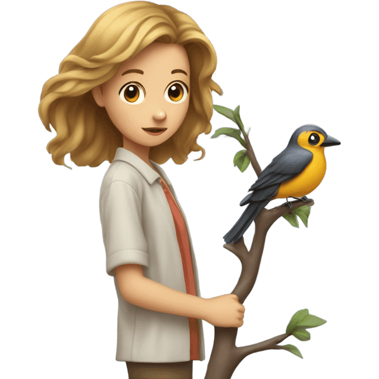 Girl watching a bird  emoji