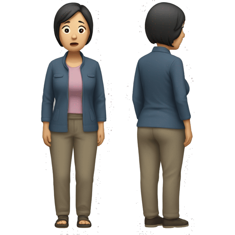 middle aged asian woman sad standing full body emoji