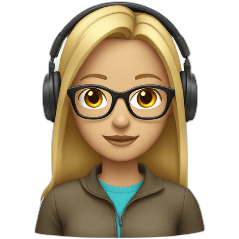 A girl with straight medium blond hair wearing headphones and glasses emoji