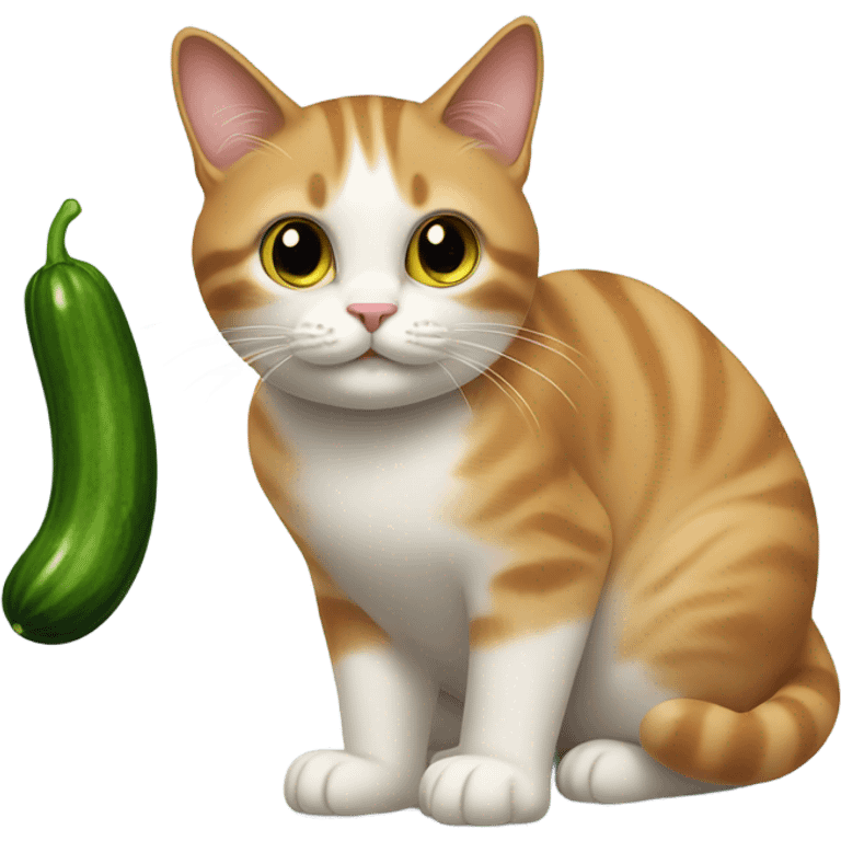 Cat named Larry grabbing a cucumber emoji