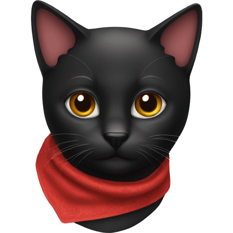 a black cat, it is wearing a red solid bandana around its neck emoji