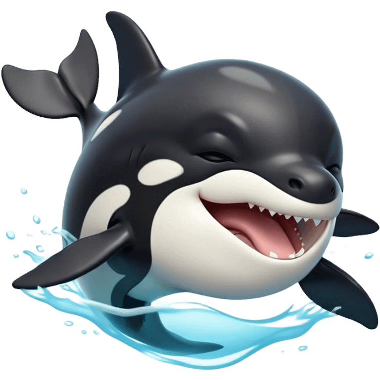 Cinematic Cute Yawning orca Portrait Emoji, Head tilted slightly with a dramatic, wide-open yawn, showcasing a sleek black-and-white body with gently relaxed fins and sleepy, half-closed eyes, Simplified yet irresistibly adorable features, highly detailed, glowing with a soft, cozy marine glow, high shine, relaxed yet expressive, stylized with a dash of whimsical deep-sea charm, soft glowing outline, capturing the essence of a drowsy yet affectionate orca that appears ready to stretch out in the waves for a nap! emoji