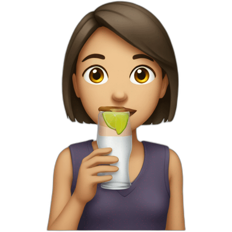 a girl drinking spite emoji