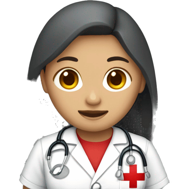 Mid 30 long hair Filipina Nurse with red scrubs emoji