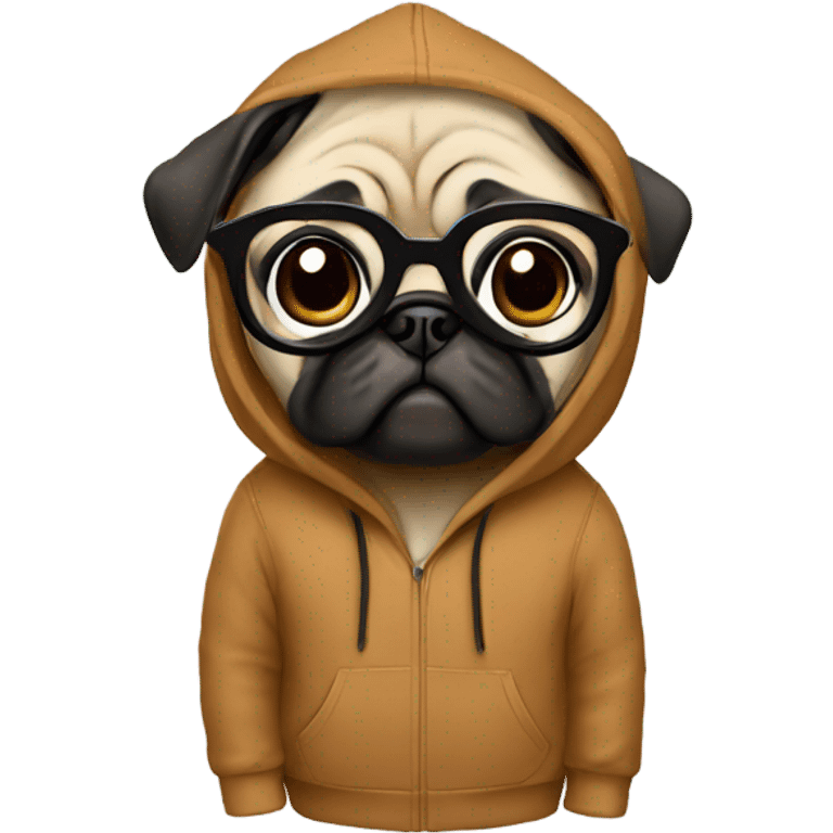 Pug with glasses and brown hoodie emoji