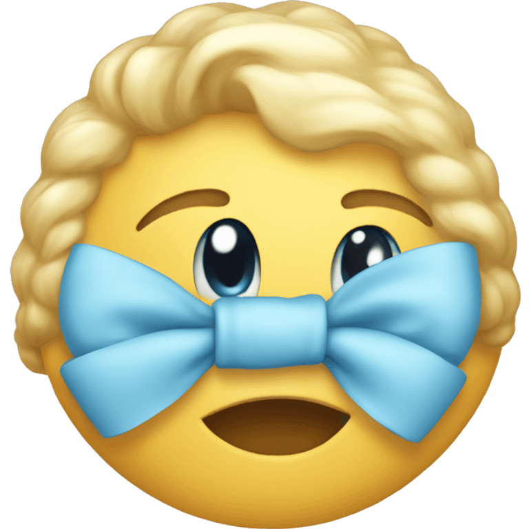 a baby blue bow on a smiling emoji with  slightly blushed emoji