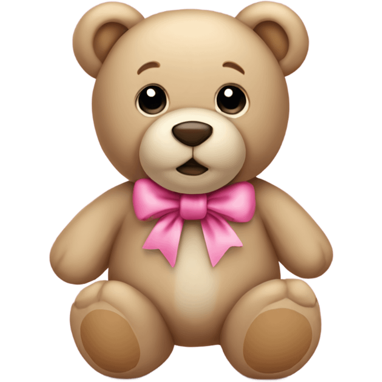 beige teddy bear with pink bow around neck emoji